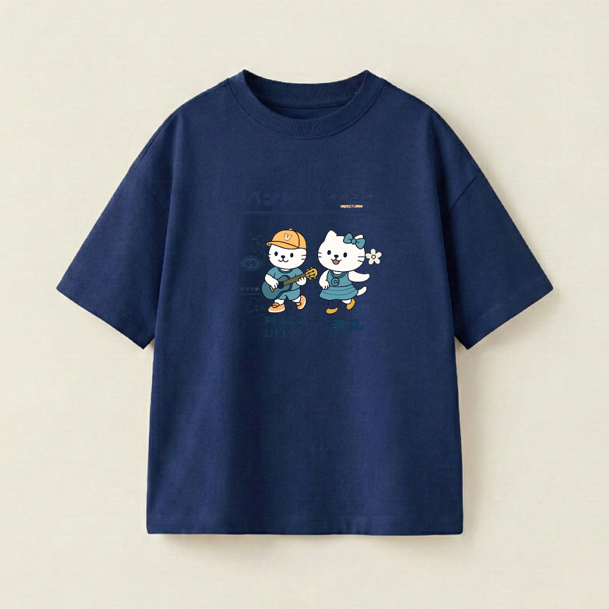 Cute Duo Oversized Heavyweight Tee - Navy - S