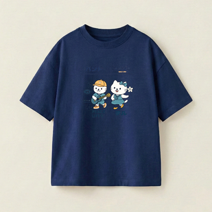 Cute Duo Oversized Heavyweight Tee - Navy - XL