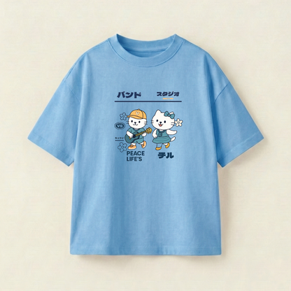 Cute Duo Oversized Heavyweight Tee - Sky Blue - XXL