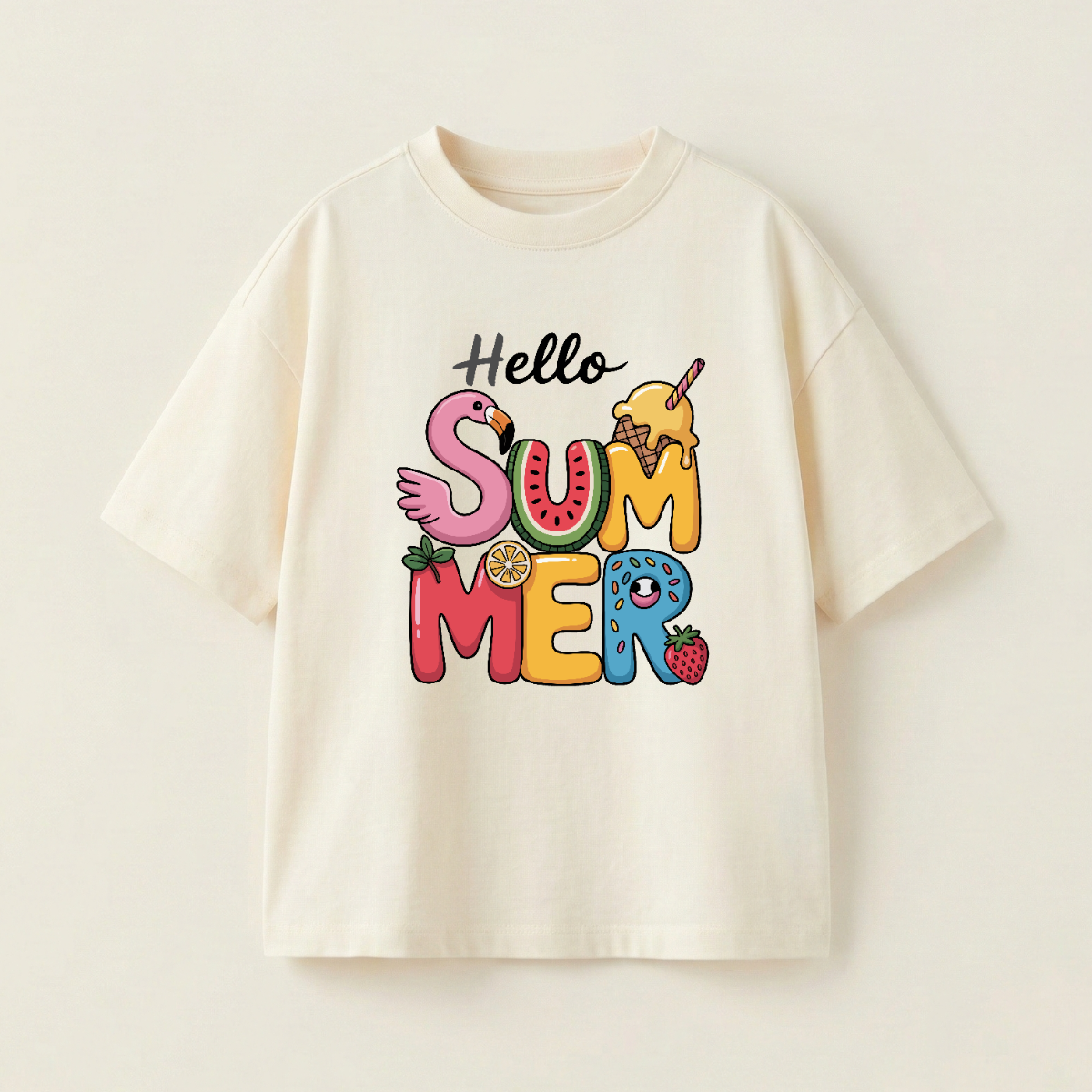 Hello Summer Oversized Heavyweight Tee - Cream - XXL