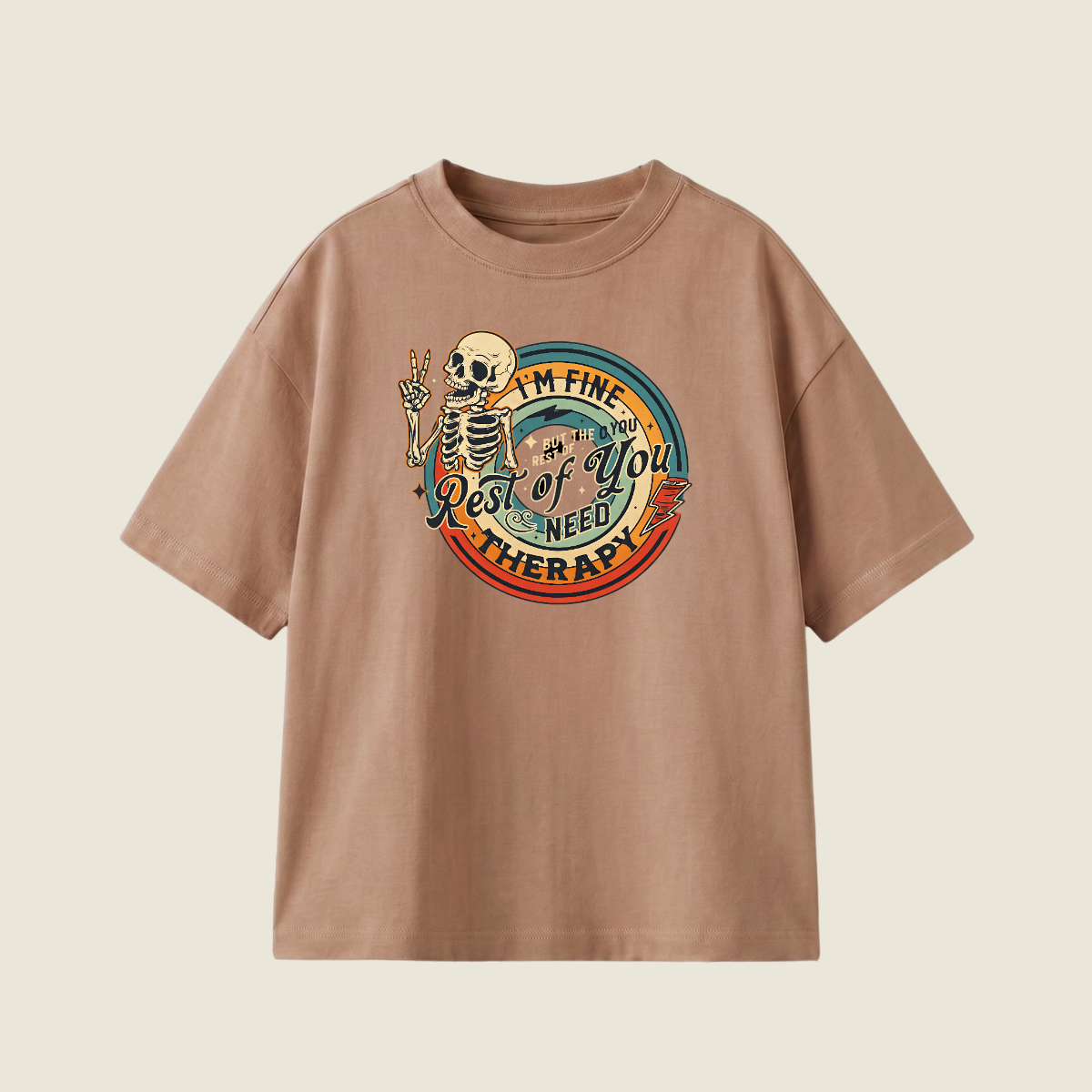 I'm Fine But The Rest Of You Need Therapy Oversized Heavyweight Tee - Cocoa - XL