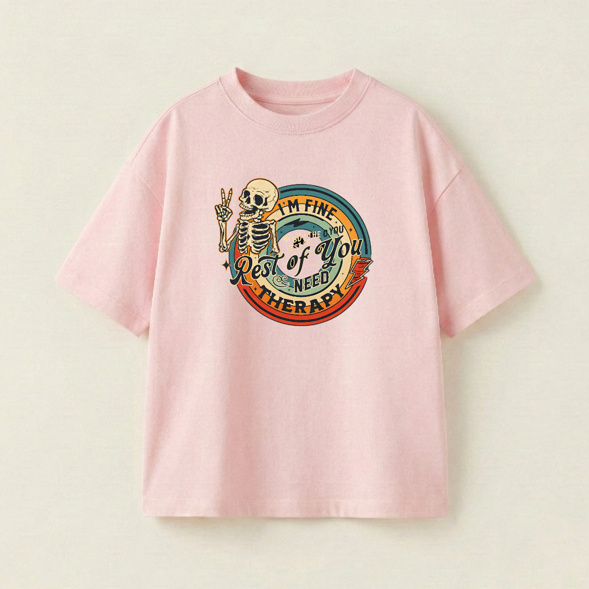 I'm Fine But The Rest Of You Need Therapy Oversized Heavyweight Tee - Strawberry Pink - S