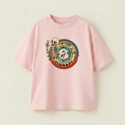I'm Fine But The Rest Of You Need Therapy Oversized Heavyweight Tee - Strawberry Pink - S
