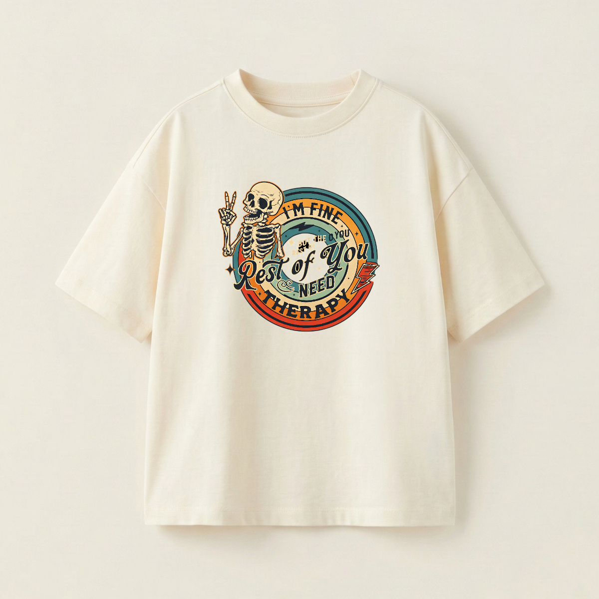 I'm Fine But The Rest Of You Need Therapy Oversized Heavyweight Tee - Cream - XL