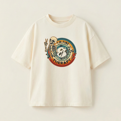 I'm Fine But The Rest Of You Need Therapy Oversized Heavyweight Tee - Cream - XL