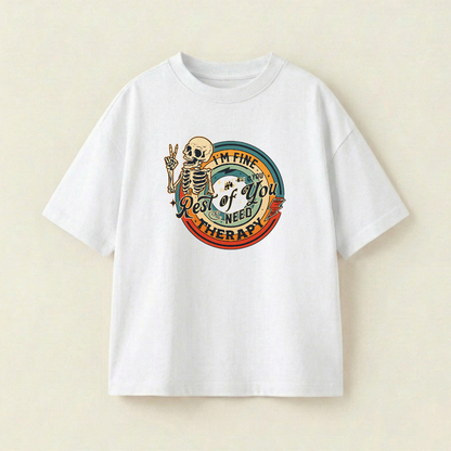 I'm Fine But The Rest Of You Need Therapy Oversized Heavyweight Tee - White - XL