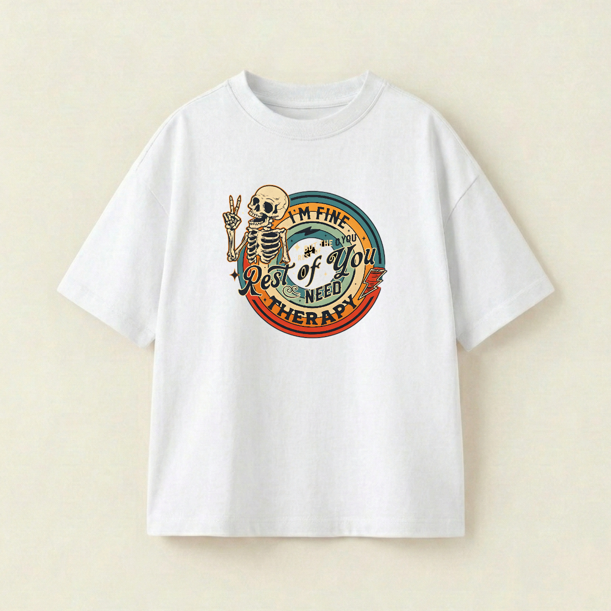 I'm Fine But The Rest Of You Need Therapy Oversized Heavyweight Tee - White - XXL