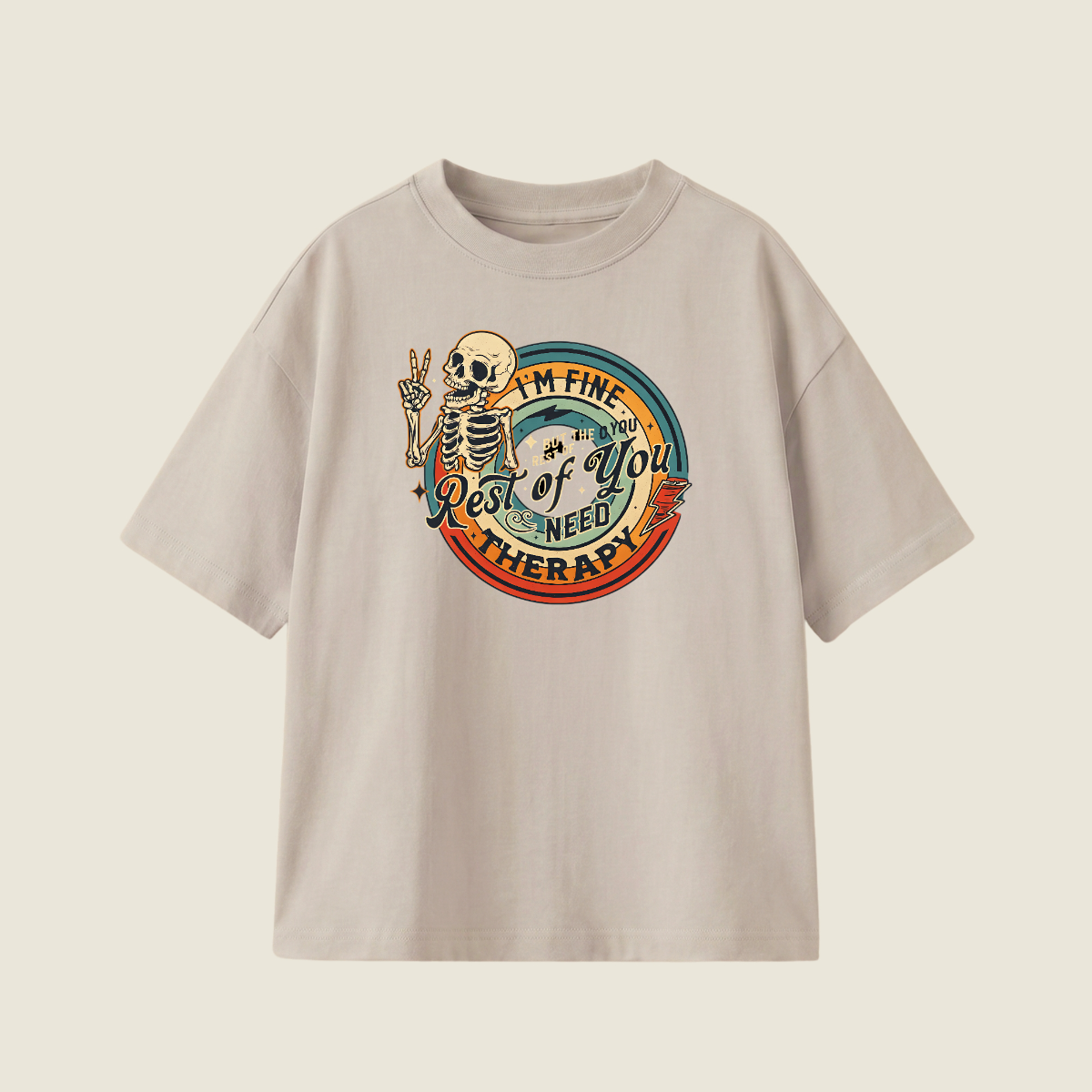 I'm Fine But The Rest Of You Need Therapy Oversized Heavyweight Tee - Smoke Grey - L