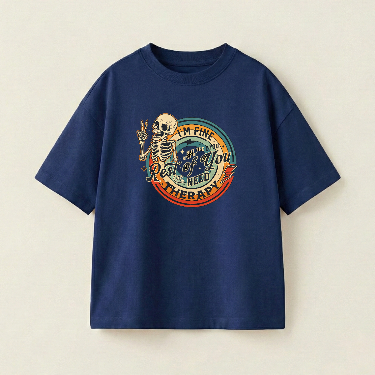 I'm Fine But The Rest Of You Need Therapy Oversized Heavyweight Tee - Navy - XXL