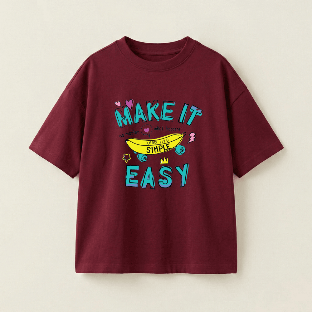 Make It Easy Oversized Heavyweight Tee - Burgundy - XXL
