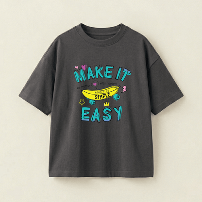 Make It Easy Oversized Heavyweight Tee - Charcoal Grey - L
