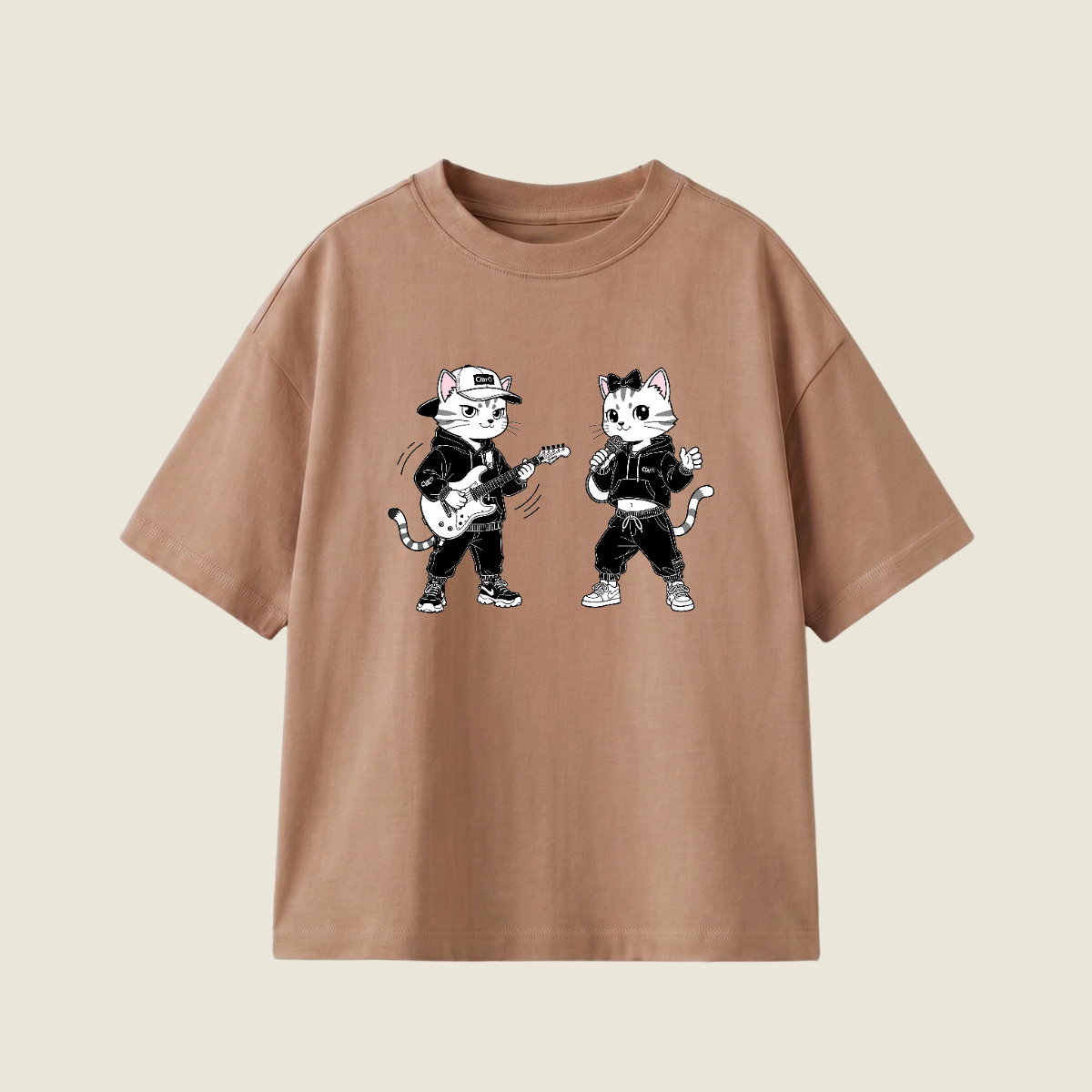 Yellow Cat And White Cat Oversized Heavyweight Tee - Cocoa - XXL