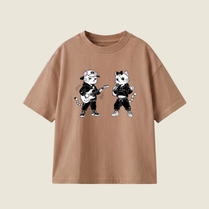 Yellow Cat And White Cat Oversized Heavyweight Tee - Cocoa - XXL