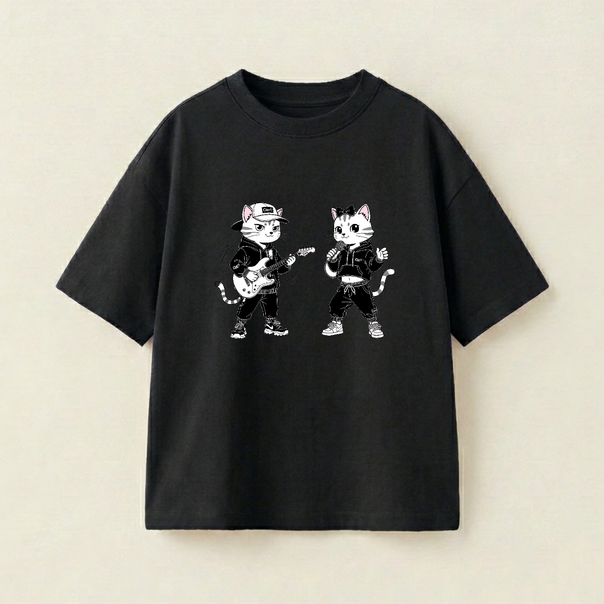Yellow Cat And White Cat Oversized Heavyweight Tee - Black - M