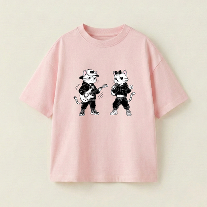 Yellow Cat And White Cat Oversized Heavyweight Tee - Strawberry Pink - XL