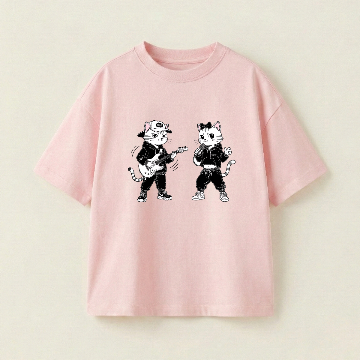 Yellow Cat And White Cat Oversized Heavyweight Tee - Strawberry Pink - M