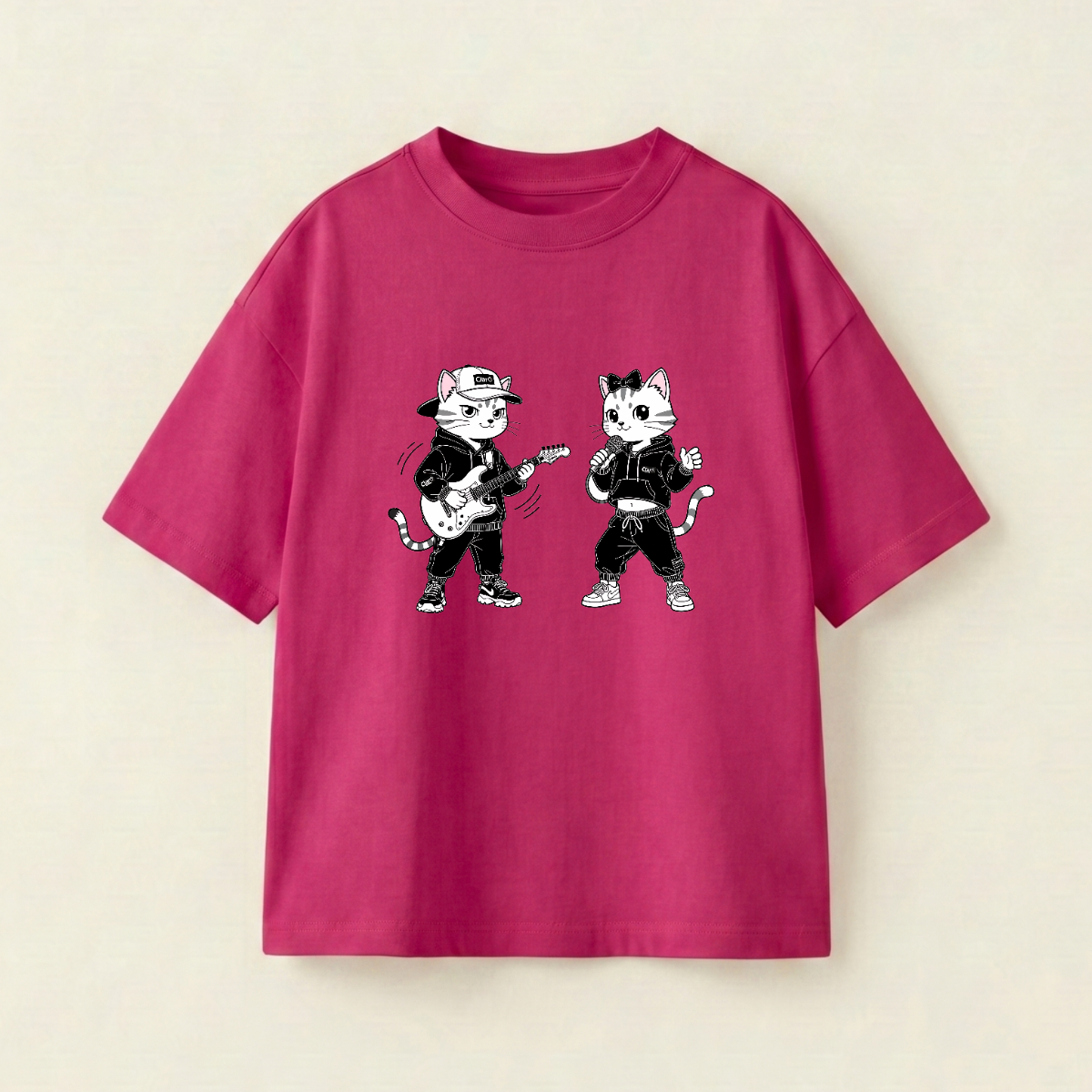 Yellow Cat And White Cat Oversized Heavyweight Tee - Magenta - XXL