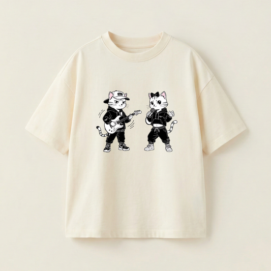 Yellow Cat And White Cat Oversized Heavyweight Tee - Premium PET Print Mockup