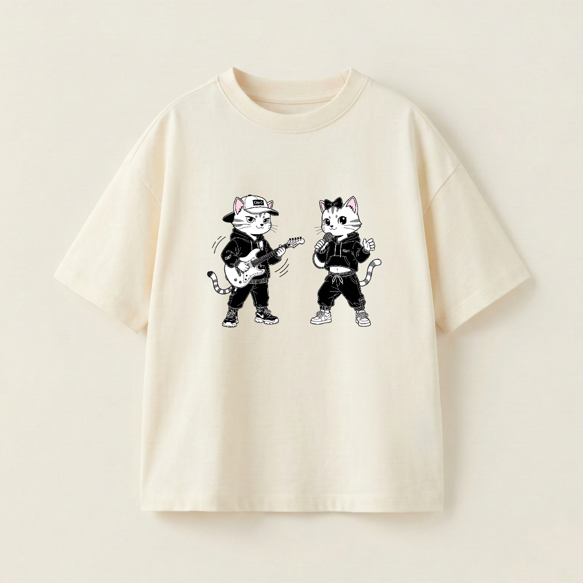 Yellow Cat And White Cat Oversized Heavyweight Tee - Cream - XL