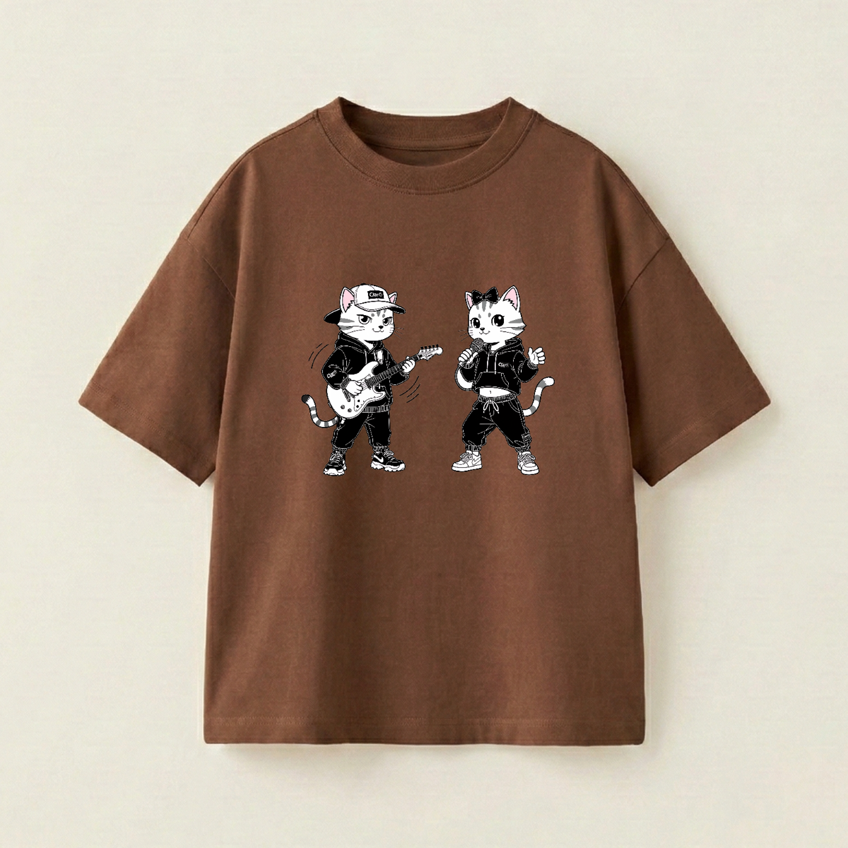 Yellow Cat And White Cat Oversized Heavyweight Tee - Brown - M