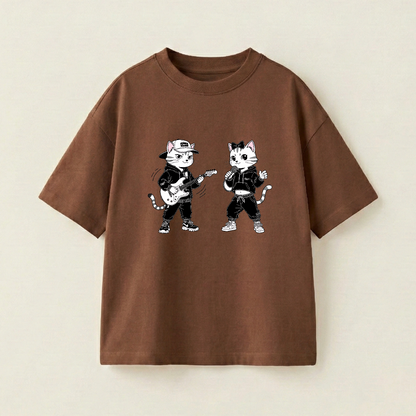 Yellow Cat And White Cat Oversized Heavyweight Tee - Brown - S