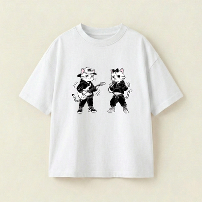 Yellow Cat And White Cat Oversized Heavyweight Tee - White - M