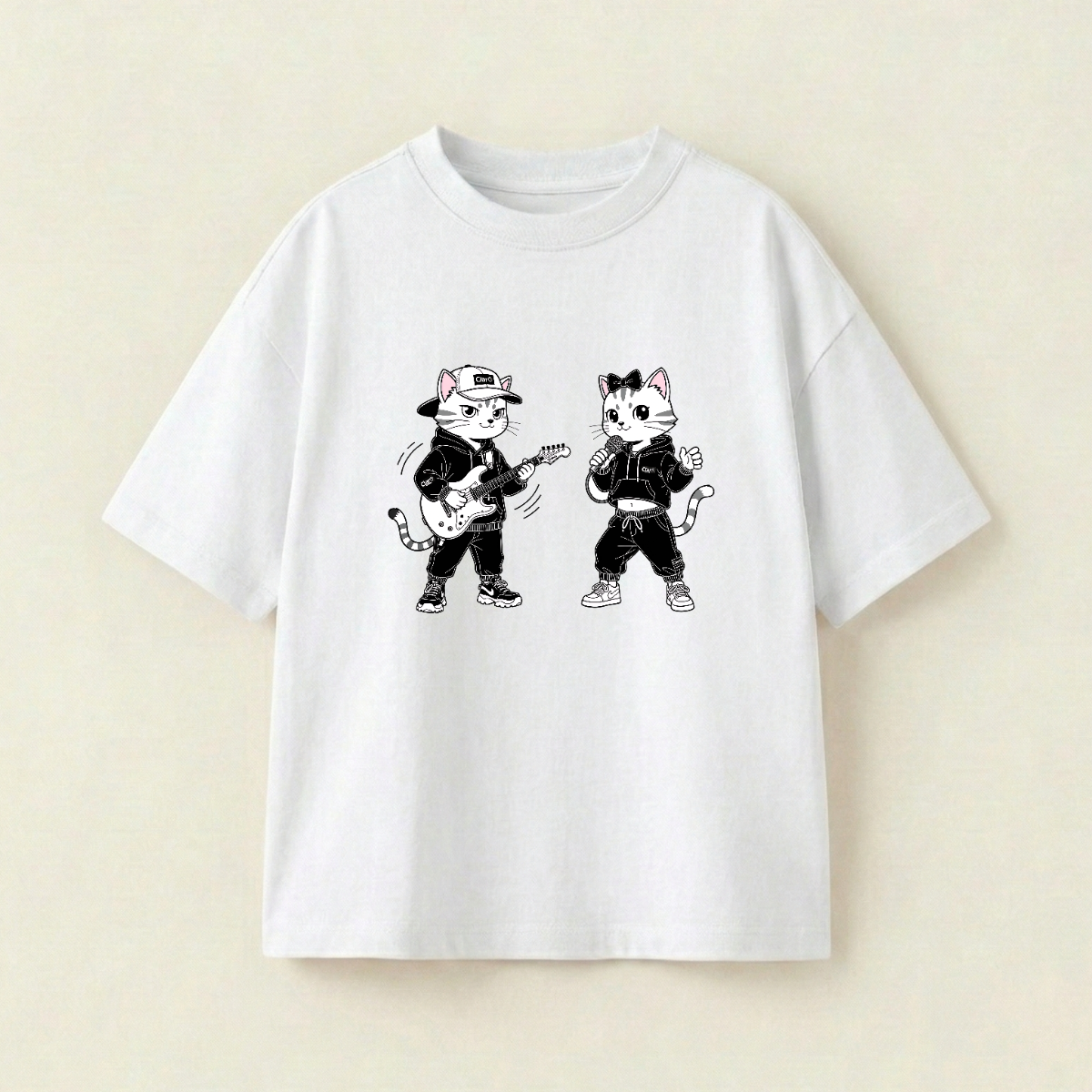 Yellow Cat And White Cat Oversized Heavyweight Tee - White - XL