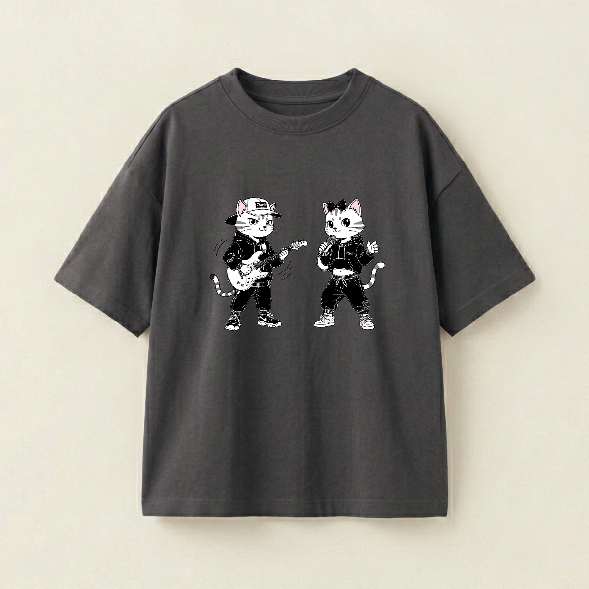 Yellow Cat And White Cat Oversized Heavyweight Tee - Charcoal Grey - S