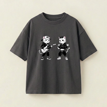 Yellow Cat And White Cat Oversized Heavyweight Tee - Charcoal Grey - S