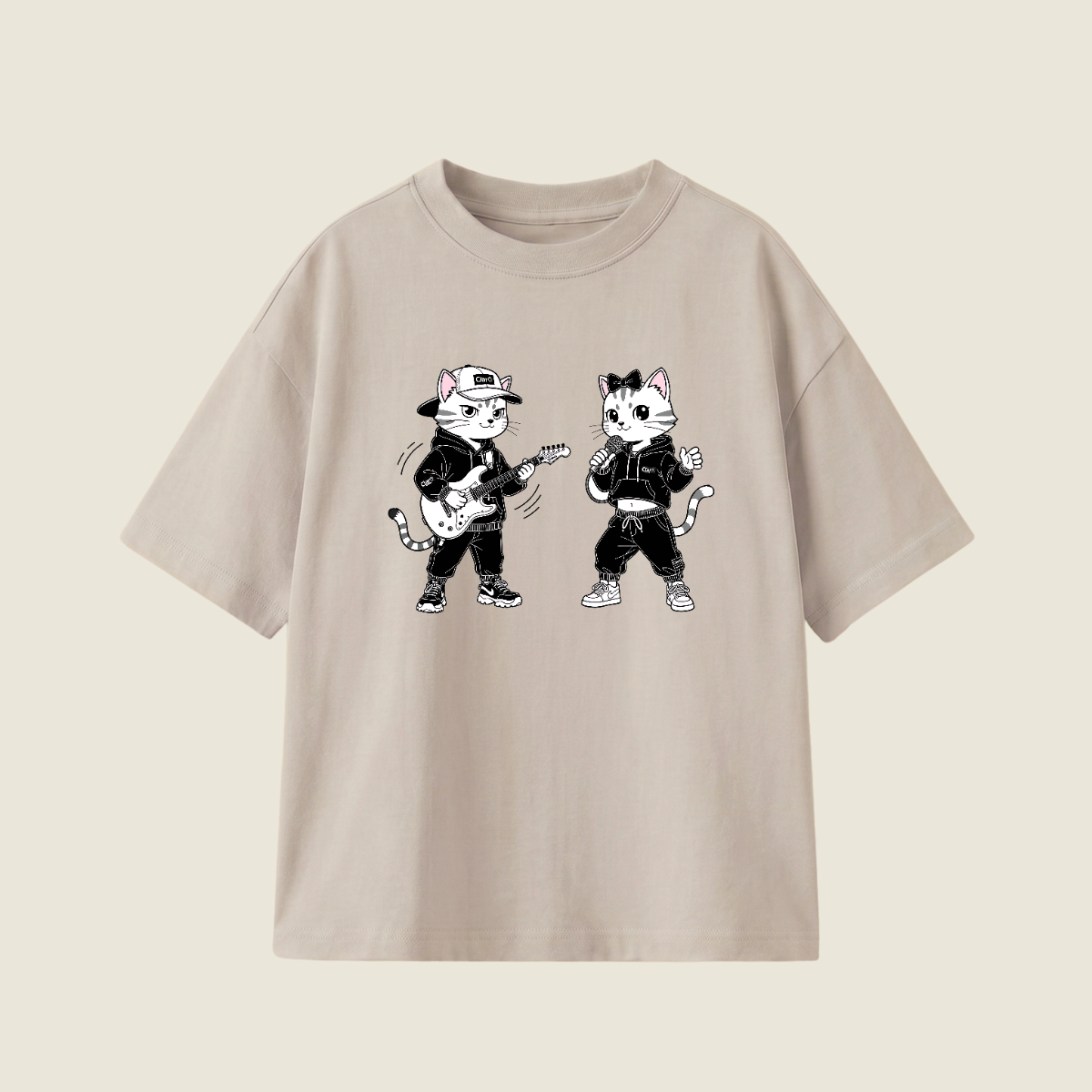 Yellow Cat And White Cat Oversized Heavyweight Tee - Smoke Grey - XL