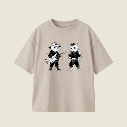 Yellow Cat And White Cat Oversized Heavyweight Tee - Smoke Grey - L