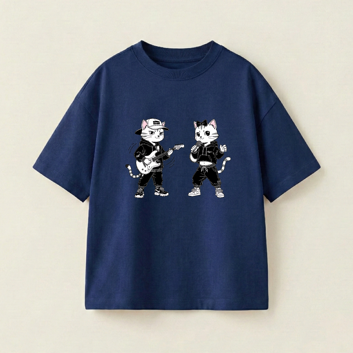 Yellow Cat And White Cat Oversized Heavyweight Tee - Navy - XXL