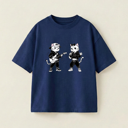 Yellow Cat And White Cat Oversized Heavyweight Tee - Navy - L