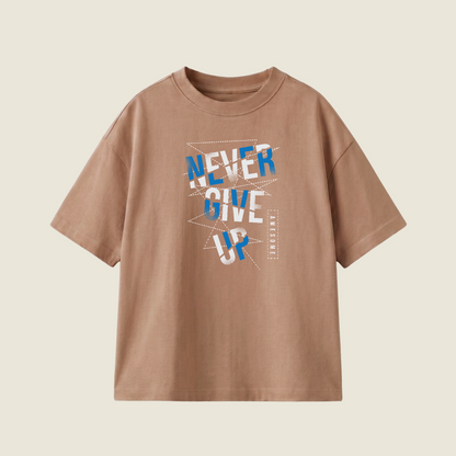 Never Give Up Oversized Heavyweight Tee - Cocoa - S