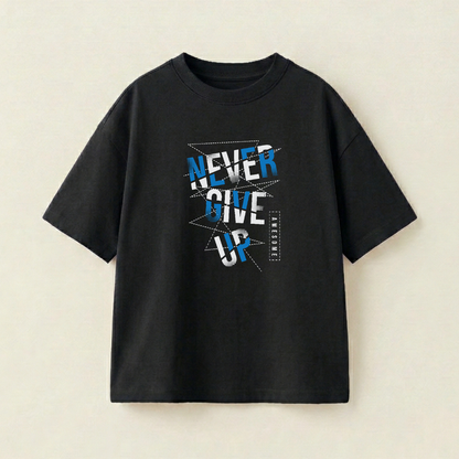 Never Give Up Oversized Heavyweight Tee - Black - M