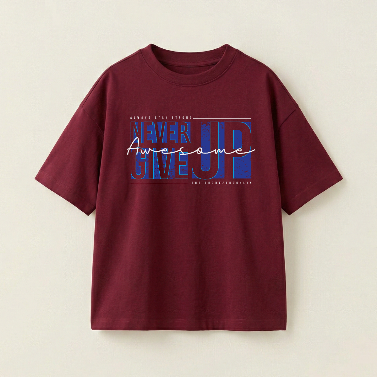 NEVER GIVE UP - Oversize 250 GSM on the front (2AVXL7) - Burgundy - XXL