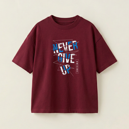 Never Give Up Oversized Heavyweight Tee - Burgundy - XL