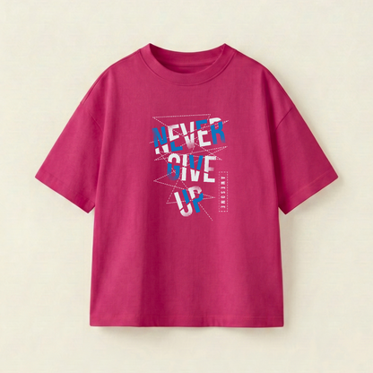 Never Give Up Oversized Heavyweight Tee - Magenta - S