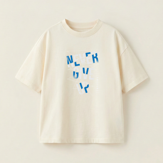 Never Give Up Oversized Heavyweight Tee - Premium PET Print Mockup