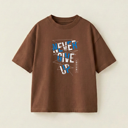 Never Give Up Oversized Heavyweight Tee - Brown - S