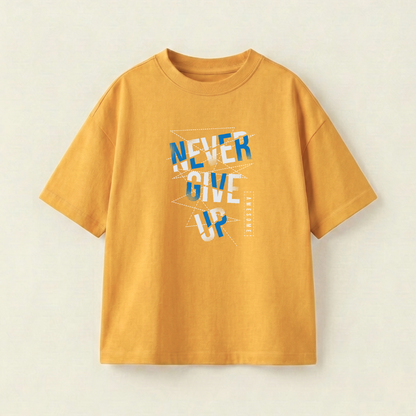 Never Give Up Oversized Heavyweight Tee - Mustard Yellow - L