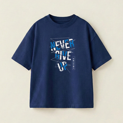 Never Give Up Oversized Heavyweight Tee - Navy - M