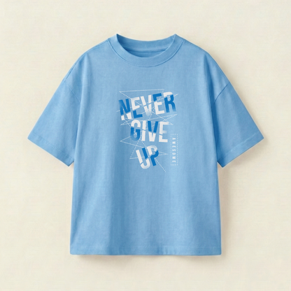 Never Give Up Oversized Heavyweight Tee - Sky Blue - L