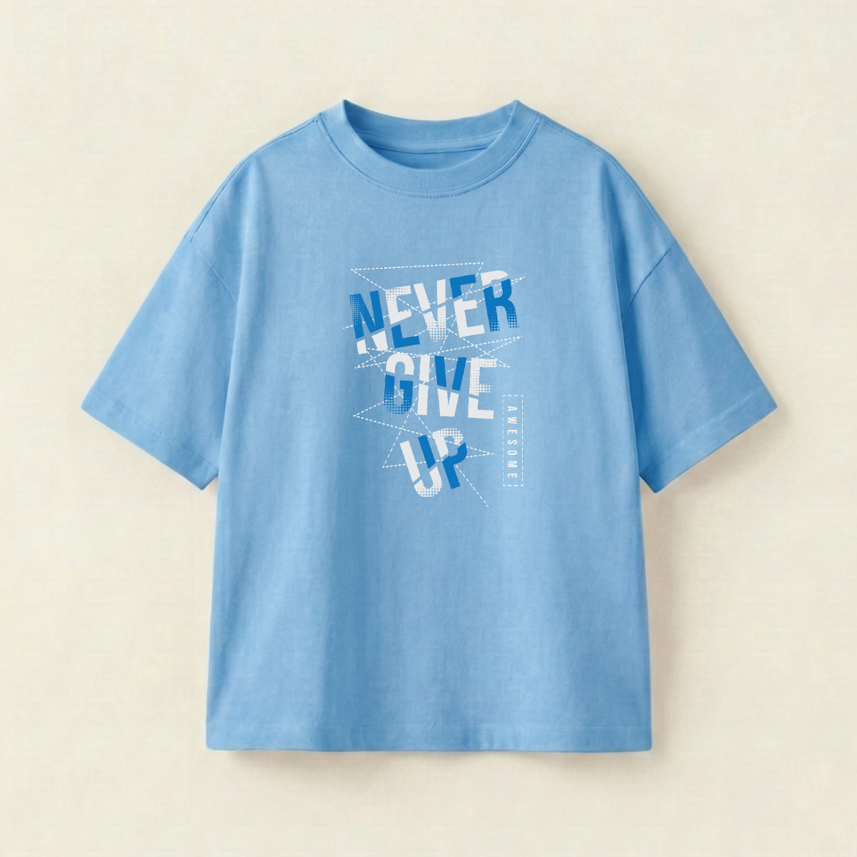 Never Give Up Oversized Heavyweight Tee - Sky Blue - M