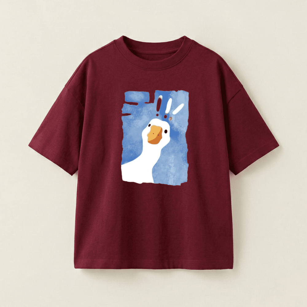 Surprise Goose Oversized Heavyweight Tee - Burgundy - M