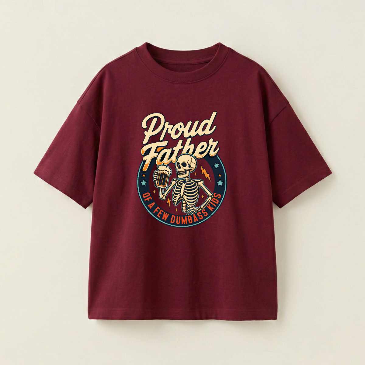 Proud Father Oversized Heavyweight Tee - Burgundy - S