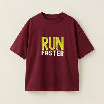 Run Faster Oversized Heavyweight Tee - Burgundy - XL